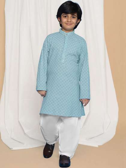 Aj DEZInES Boys Ethnic
                    Motifs Embroidered Regular Mirror Work Kurta with
                    Patiala