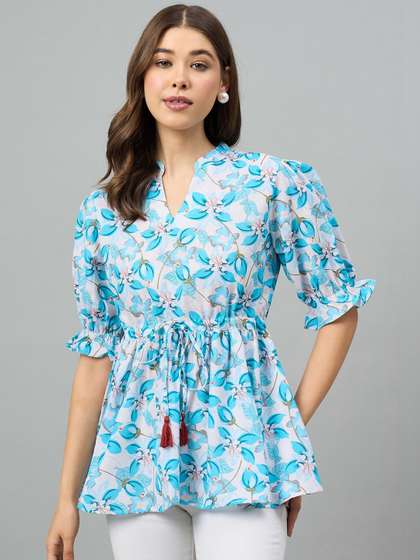 Style Quotient
                          Floral Print Puff Sleeve Longline Top