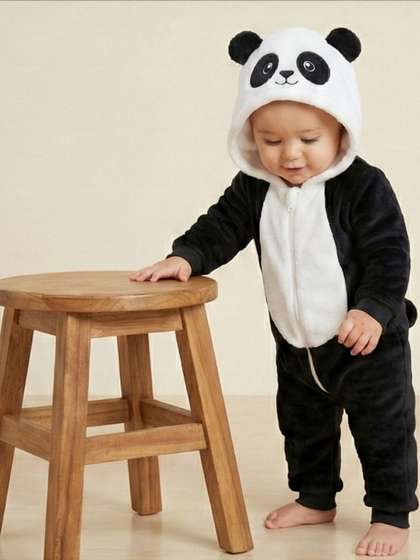 BabyZone Panda Hooded
                    Flannel Rompers