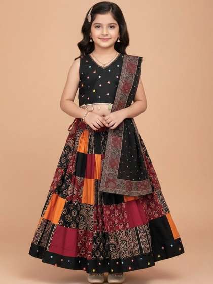 Sangria Girls Printed
                    Cotton V-Neck Flared Lehenga Choli