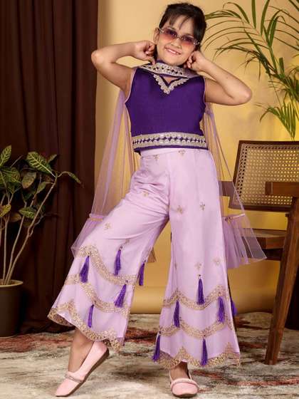 satyamfab Girls Ethnic
                    Motifs Embroidered Regular Thread Work Top with
                    Palazzos & With Dupatta