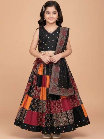 Sangria Printed
                          Cotton V-Neck Flared Lehenga Choli