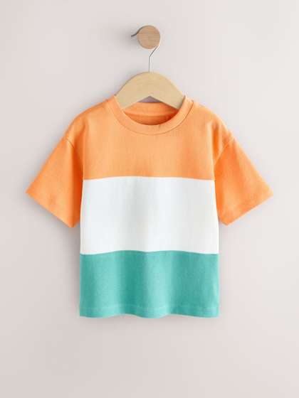 NEXT Boys Colourblocked
                    Drop-Shoulder Sleeves Pure Cotton T-shirt