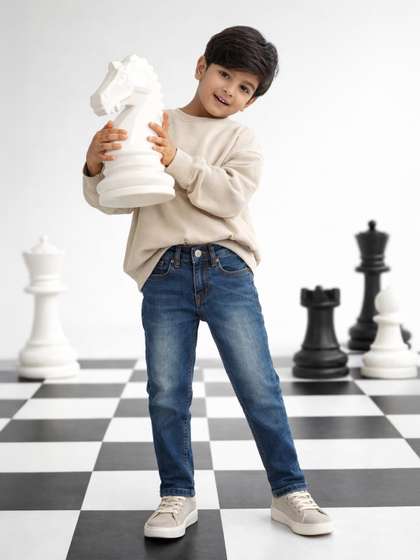 TALES & STORIES Boys
                    Blue Mid-Rise Slim Fit Light Fade Stretchable Denim
                    Jeans