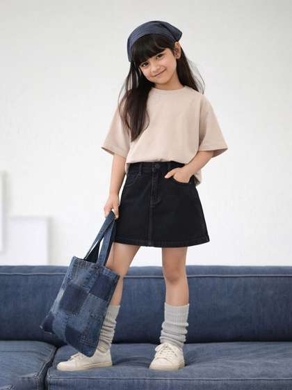 TALES & STORIES
                      Girls Washed Straight Above Knee Length Skirt