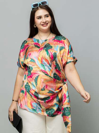 PURYS PLUS Tropical
                        Print Tropical Satin Top