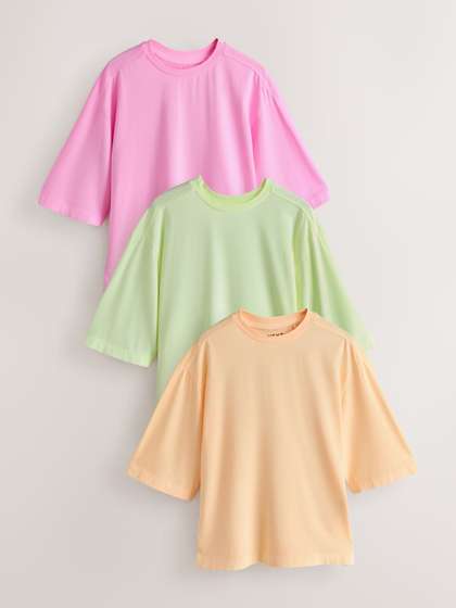 NEXT Pack of 3
                        Drop-Shoulder Sleeves Pure Cotton T-shirts