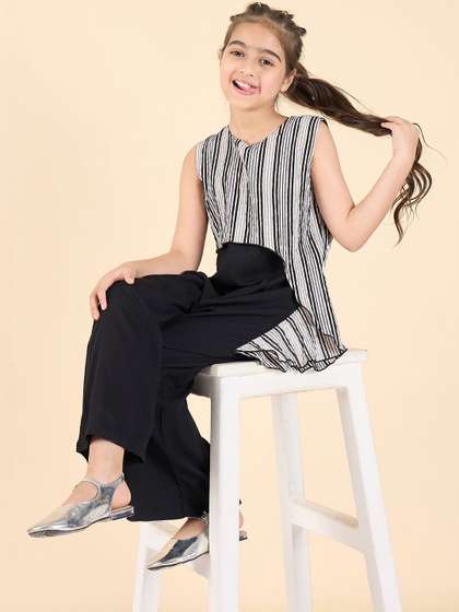 StyloBug Girls Striped
                      Basic Jumpsuit