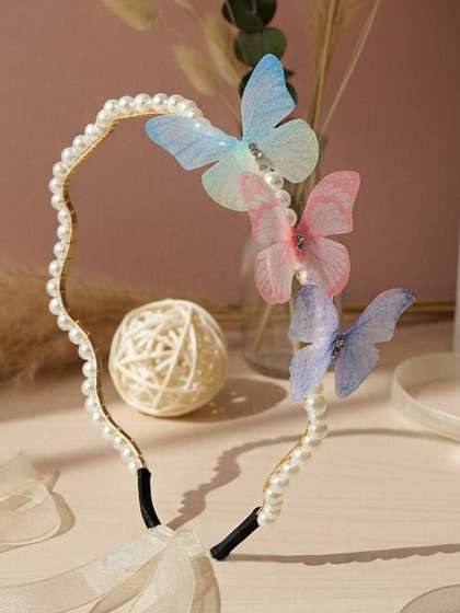 RIBBON CANDY
                      Multicolor Butterfly & Pearls Hair Band