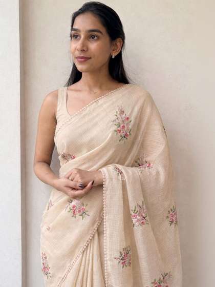 ARKIA Floral
                        Embroidered Silk Blend Kota Saree