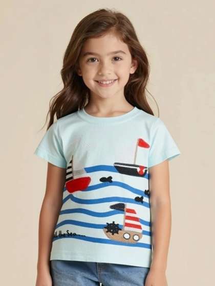 YK Girls Printed Round
                    Neck Tshirts