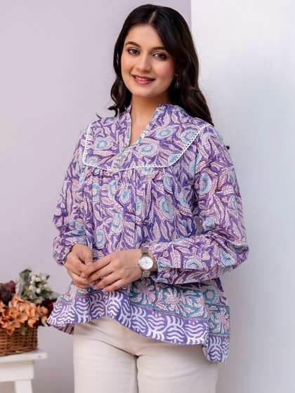 ANNA MONNA Women
                        Floral Print Cotton Tunic Top