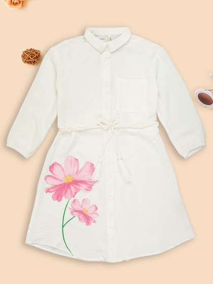 Pantaloons Junior
                      Girls Floral Printed Midi Shirt Dress