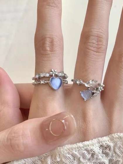 Lara Karen Set of 2
                        Silver-Plated Cubic Zirconia-Studded Finger
                        Ring