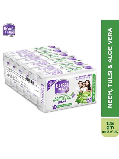 BOROPLUS Set of 6
                          Antiseptic & Moisturising Soap with Neem
                          Tulsi & Aloe Vera - 125 g Each