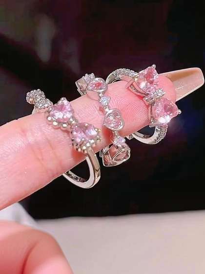 Lara Karen Set Of 3
                        Silver-Plated Crystal Studded Ring