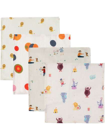 DULAAR Infants Pack Of 4
                    Printed Organic Muslin Burp Cloths