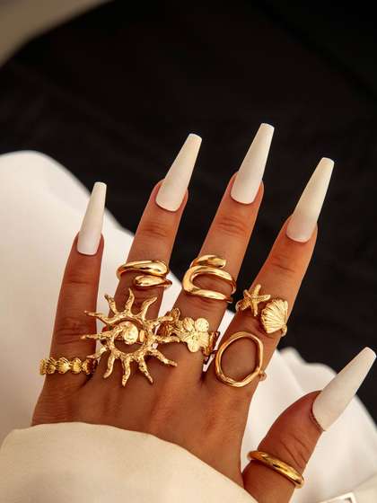 Lara Karen Set of
                          8 Gold-Plated Finger Ring