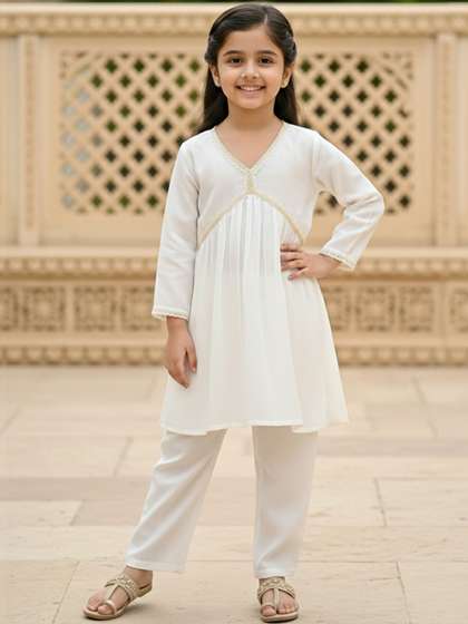 Cutiekins Girls Empire
                    Thread Work Kurti with Trousers