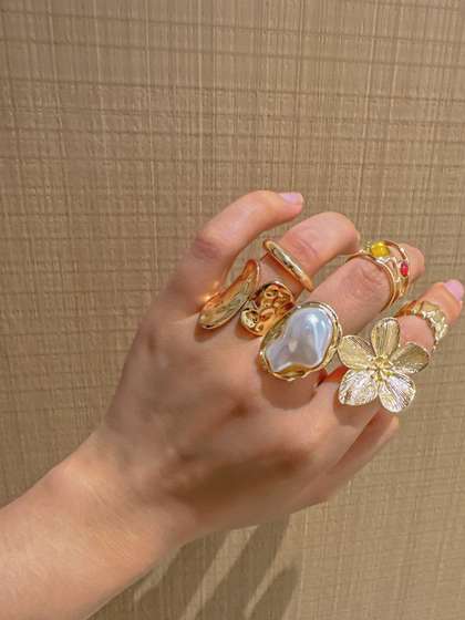 Lara Karen Set of
                          6 Gold-Plated Pearls-Studded Finger Ring