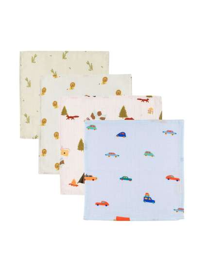 DULAAR Infants Pack Of
                      4 Printed Organic Muslin Burp Cloths