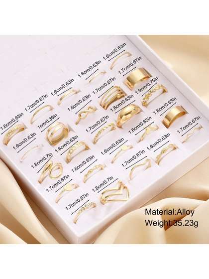 Lara Karen Set of 24
                        Gold-Plated Stone-Studded Finger Ring