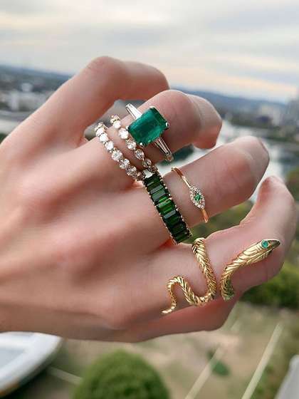 Lara Karen Set of 6
                        Gold-Plated Stone-Studded Finger Ring