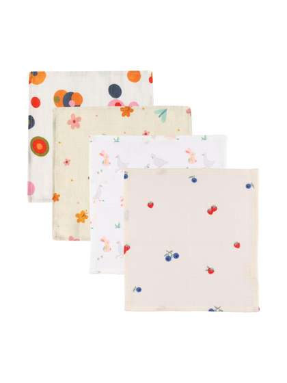 DULAAR Infants Pack Of 4
                    Printed Organic Muslin Burp Cloths