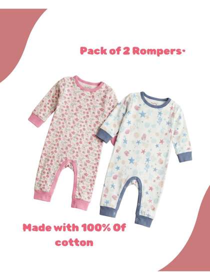 BabyZone Infant Kids
                    Pack Of 2 Printed Cotton Rompers