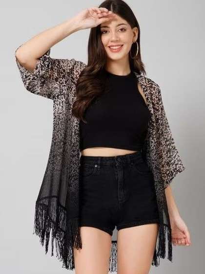 Lunice Women
                          Printed Tasselled Shrug