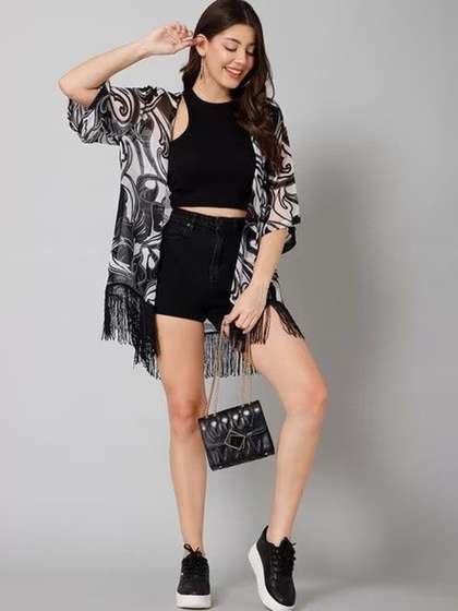 Lunice Women Printed
                        Tasselled Shrug