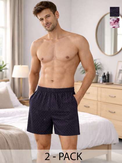 Mast & Harbour
                        Pack Of 2 Printed Cotton Mid-Rise Boxers