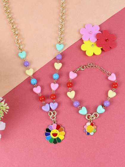 Asthetika Kids Girls
                    Floral Smiley Charm Jewellery Set
