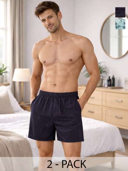Mast & Harbour
                        Pack Of 2 Printed Cotton Mid-Rise Boxers