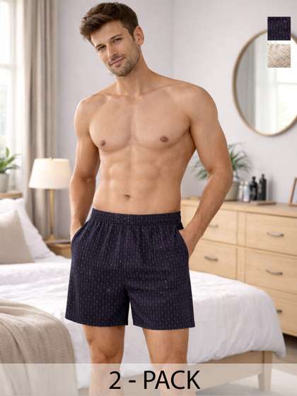 Mast & Harbour
                        Pack Of 2 Printed Cotton Mid-Rise Boxers