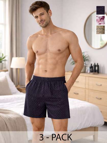 Mast & Harbour
                        Pack Of 3 Printed Cotton Mid-Rise Boxers