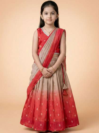 Sangria Printed V-Neck
                    Flared Lehenga Choli
