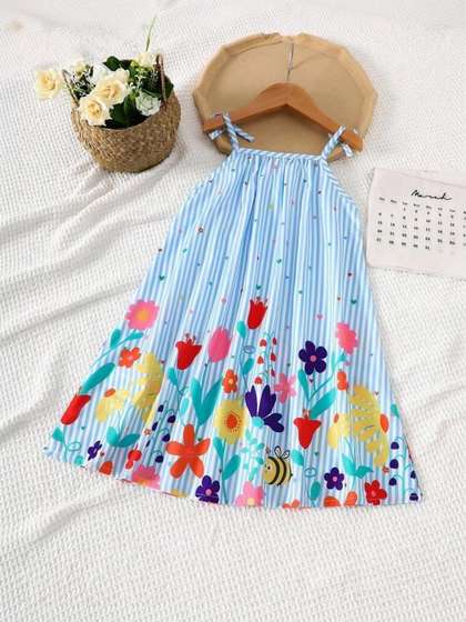 Dhanoo fashion Girls
                    Flower Printed Sleeveless Above Knee Casual Dress
