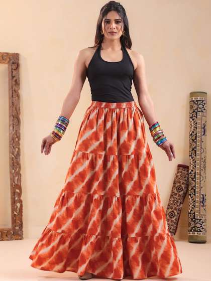 Rimeline Women
                        Printed Pure Cotton Flared Maxi Skirts