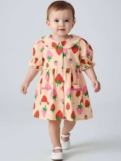Sangria Girls Printed
                    Cotton Round Neck Fit & Flared Dresses