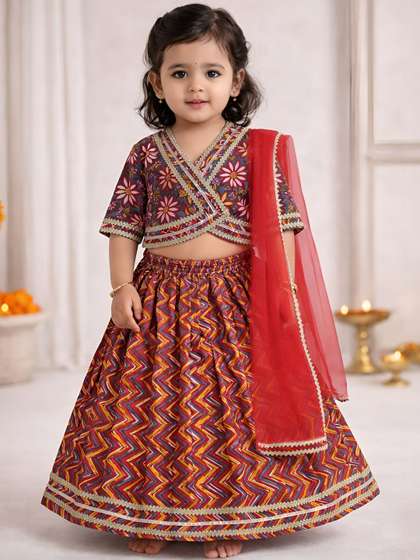 BAESD Girls Printed
                    Thread Work Ready to Wear Lehenga & Blouse With
                    Dupatta
