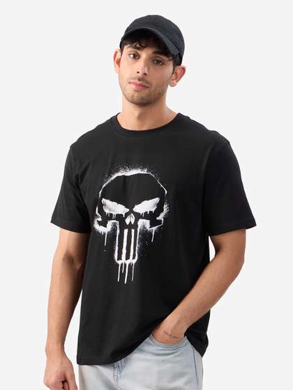 The Souled Store Men
                        Regular Fit Punisher Printed Black T-Shirts