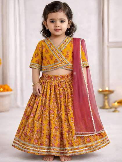 BAESD Girls
                          Printed Block Print Ready to Wear Lehenga
                          & Blouse With Dupatta