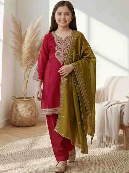 KALINI Girls
                      Embroidered Regular Kurta with Pyjamas & With
                      Dupatta