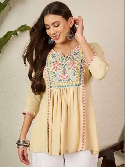 Anouk Floral
                        Embroidered V-Neck Thread Work Thread Work
                        Panelled Kurti