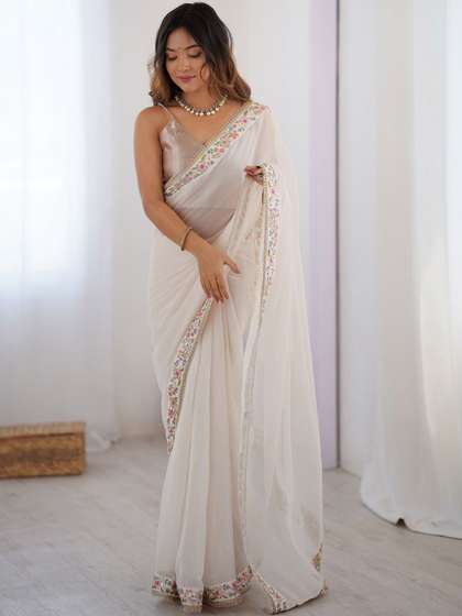 SHOPLANCE Floral
                        Embroidered Pure Georgette Saree