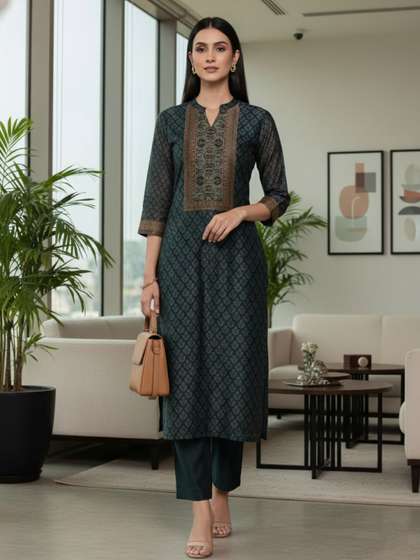 Varanga Women Ethnic
                        Motifs Printed Regular Chanderi Silk Kurta with
                        Trousers & With Dupatta
