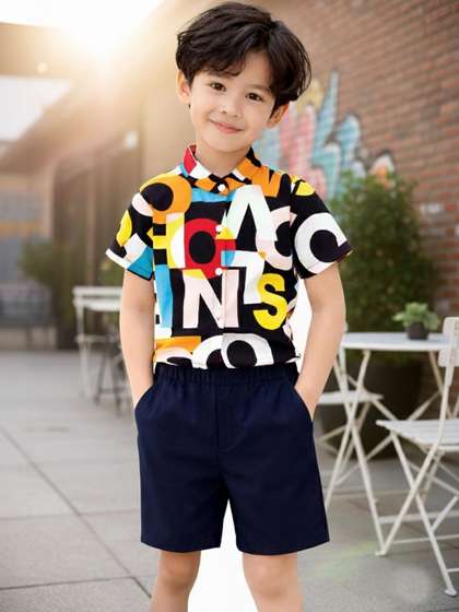 HERE&NOW Unisex Kids
                    Printed Shirt with Shorts
