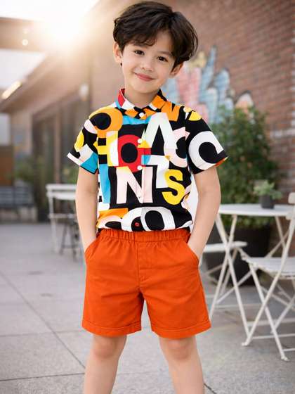 HERE&NOW
                          Unisex Kids Printed Shirt with Shorts