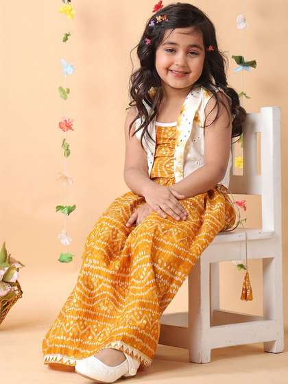 Here&Now X Kinder
                    Kids Girls Embellished Mirror Work Ready to Wear
                    Lehenga &